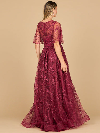 Overskirt Lace Fitted V-Neck Gown with Cape Sleeves