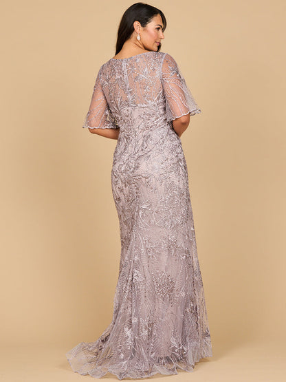 Overskirt Lace Fitted V-Neck Gown with Cape Sleeves