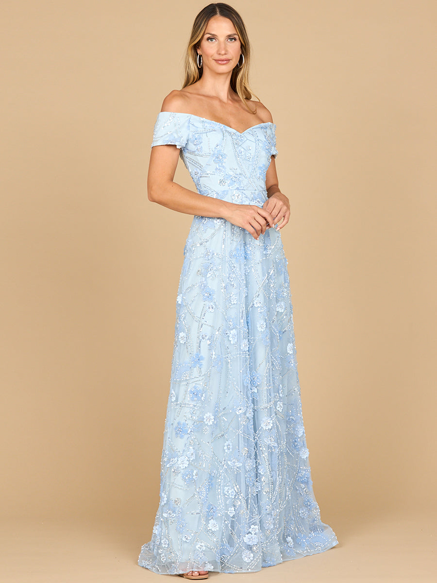 Off Shoulder A-Line Floral Gown