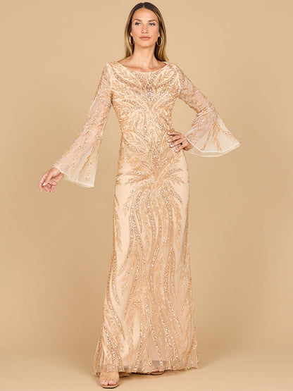 High Neck Beaded Dress with Bell Sleeves