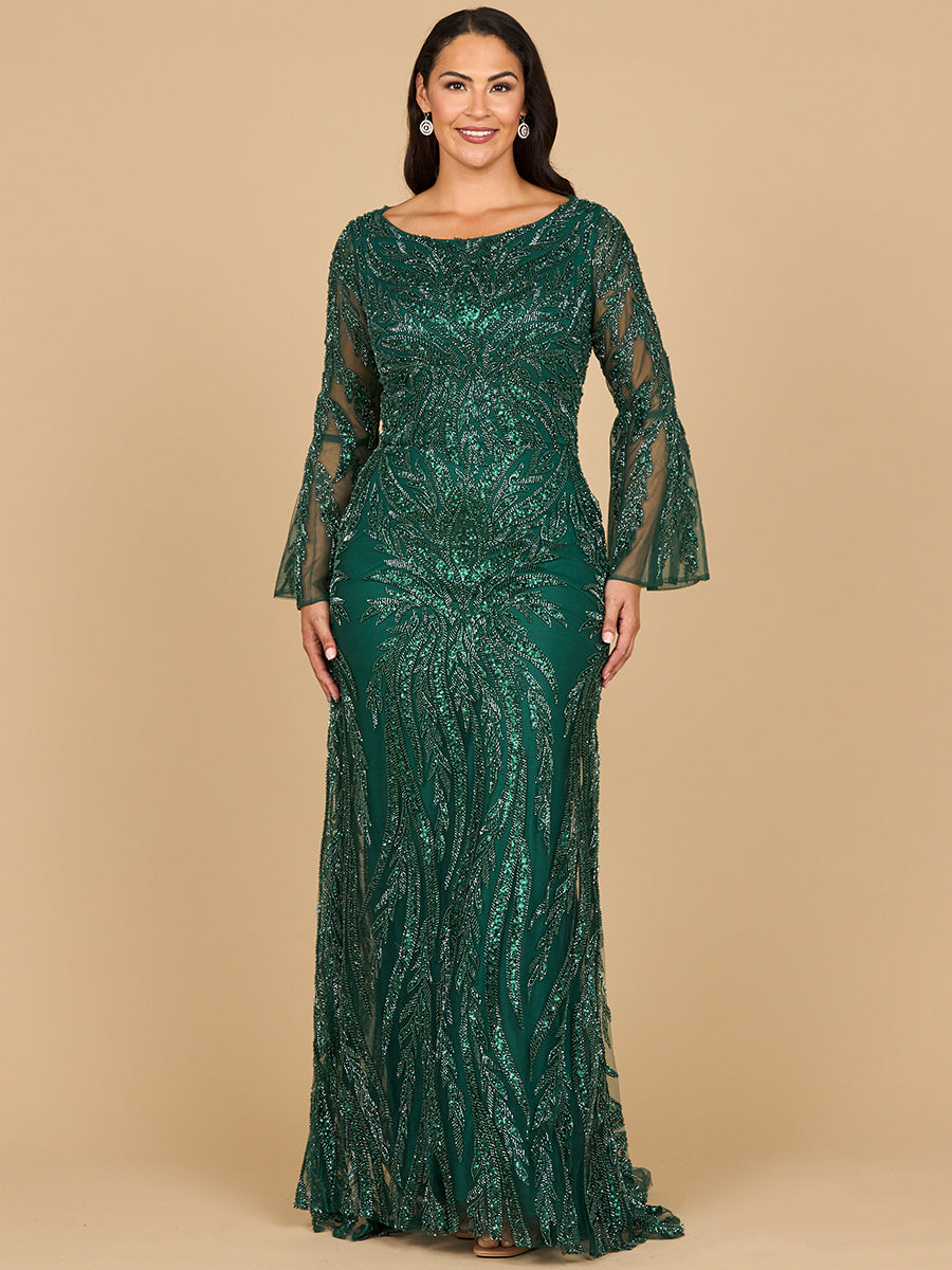 High Neck Beaded Dress with Bell Sleeves