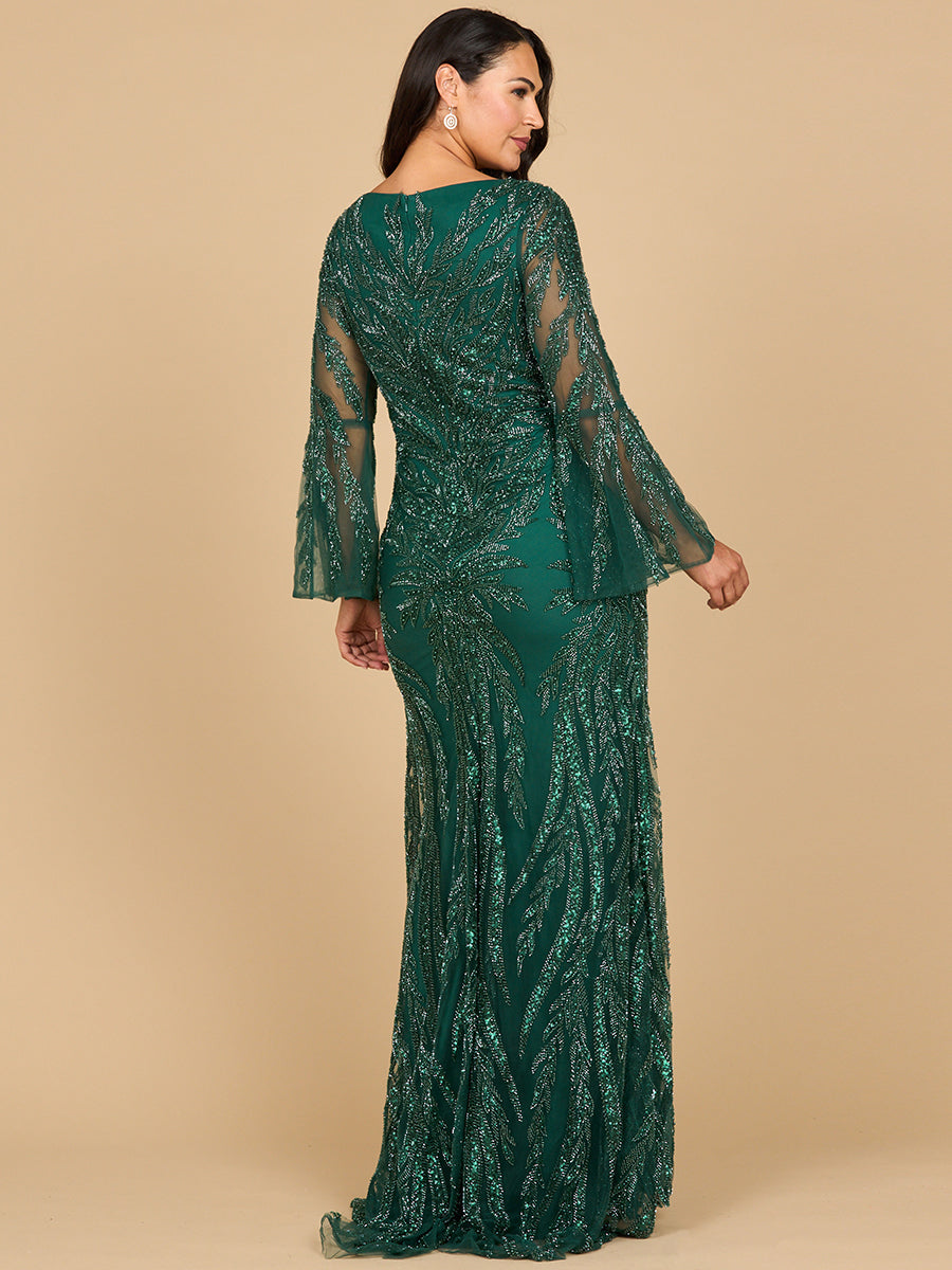 High Neck Beaded Dress with Bell Sleeves