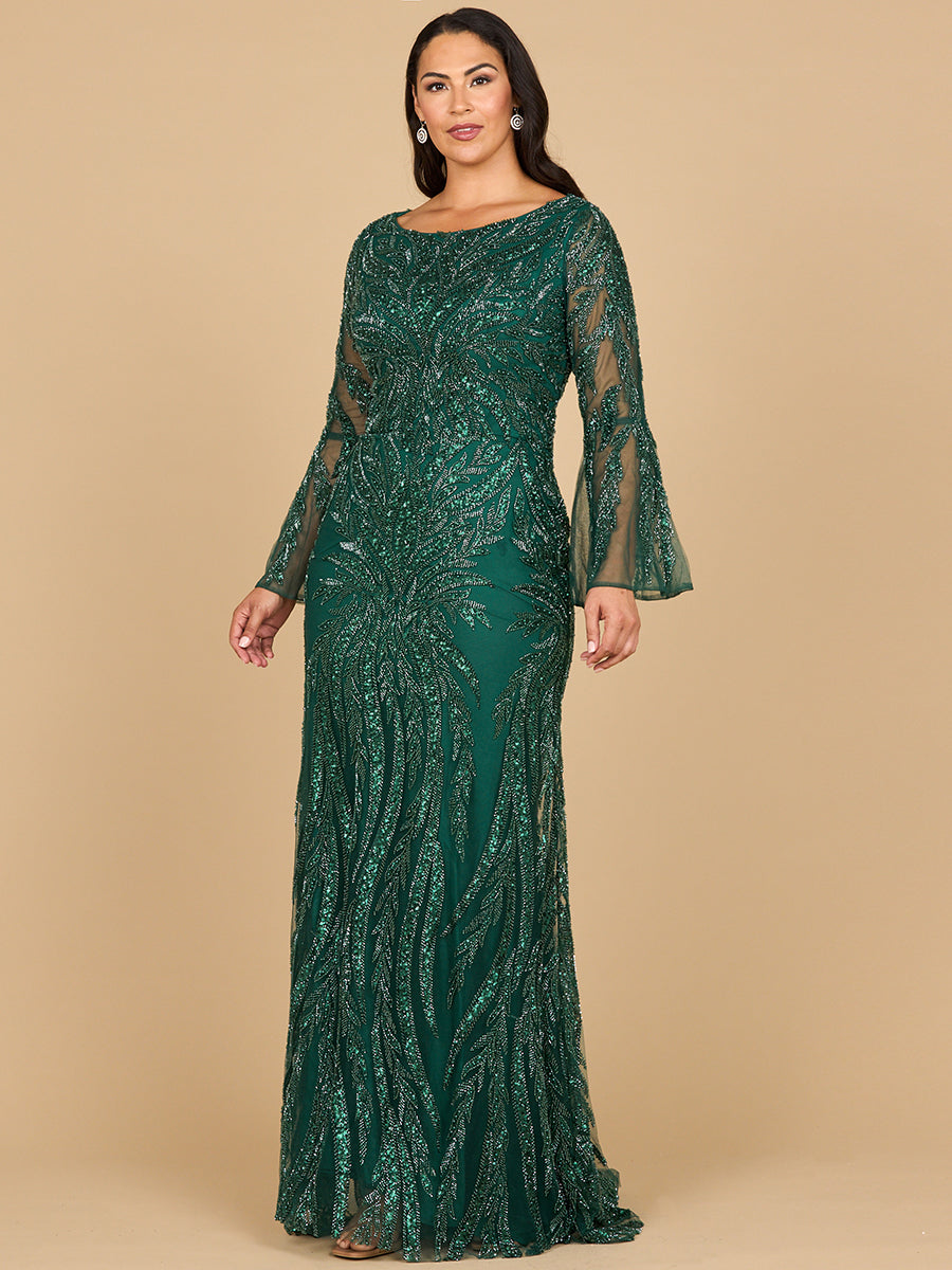 High Neck Beaded Dress with Bell Sleeves