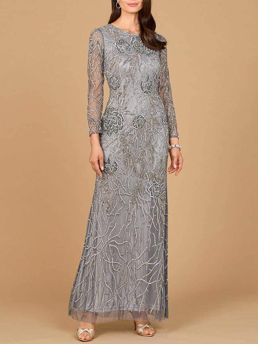High Neck, Long Sleeve Beaded Gown – Petals And Promises Prom