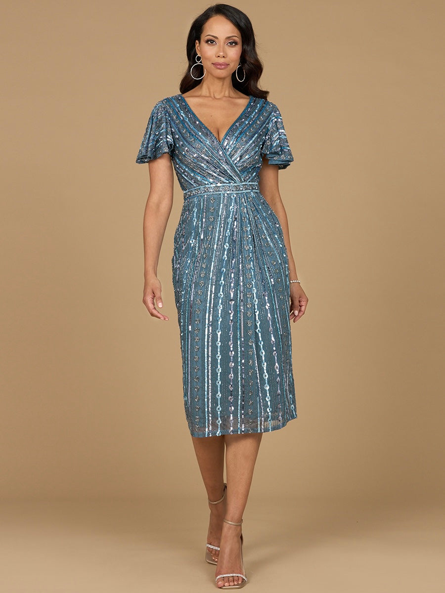 Beaded Midi Dress with Flutter Sleeves Petals And Promises Prom Beaded Midi Dress with Flutter Sleeves Petals And Promises Prom