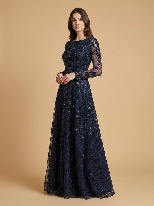 Lara 28904 - Long Sleeve High Neck Gown