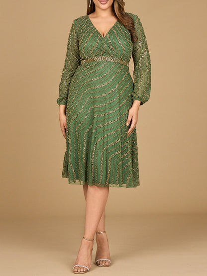 Beaded Midi Dress with Long Sleeves