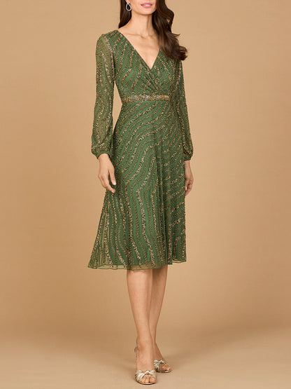 Beaded Midi Dress with Long Sleeves