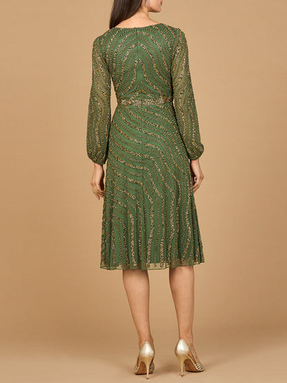 Beaded Midi Dress with Long Sleeves
