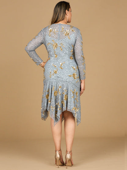 Beaded Midi Dress with Asymmetrical Hem