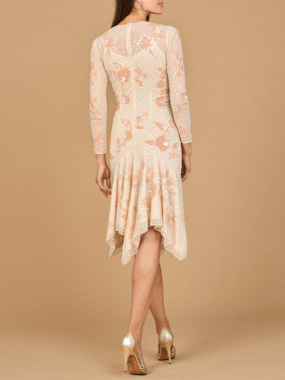 Beaded Midi Dress with Asymmetrical Hem