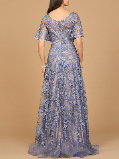 Elegant Cape Sleeve A-line Gown