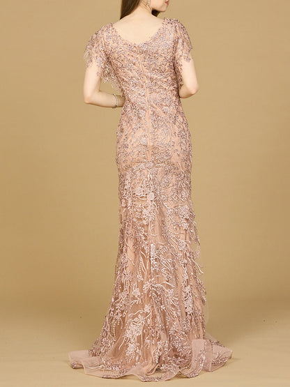 Cap Sleeve Mermaid V-neck Gown