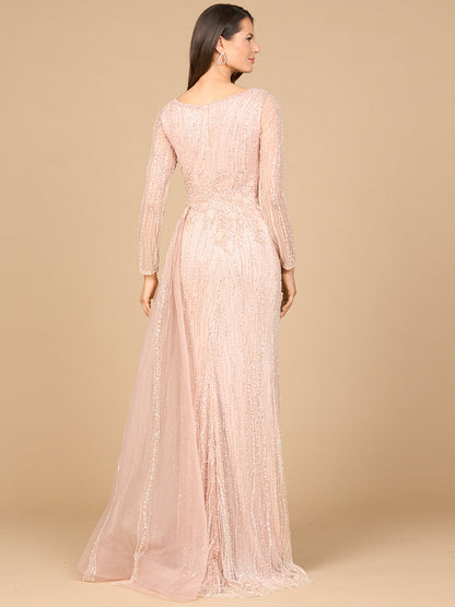 Long Sleeve V-Neck Gown with Drape