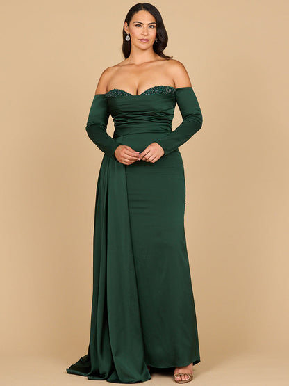 Off Shoulder Satin Dress with Beaded Details