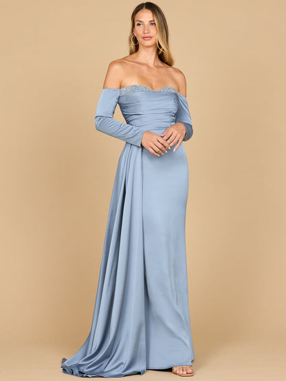 Off Shoulder Satin Dress with Beaded Details
