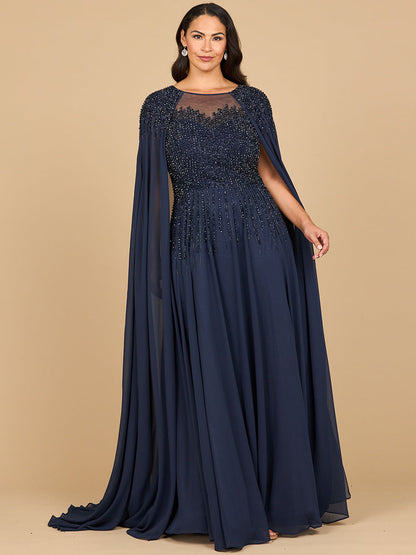 Chiffon A-line Long Gown with Long Cape Sleeves