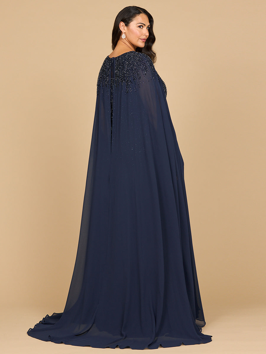 Chiffon A-line Long Gown with Long Cape Sleeves