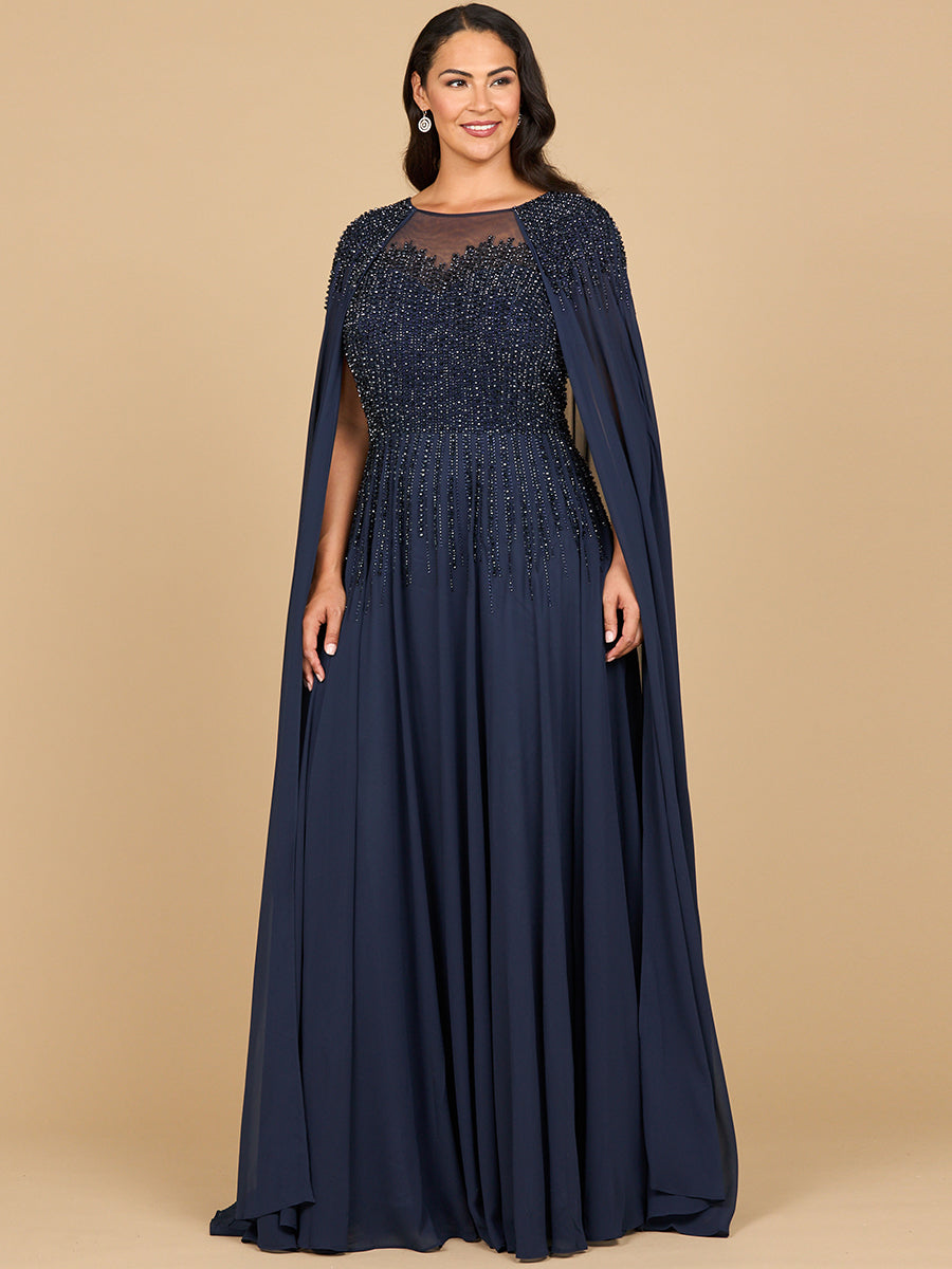 Chiffon A-line Long Gown with Long Cape Sleeves