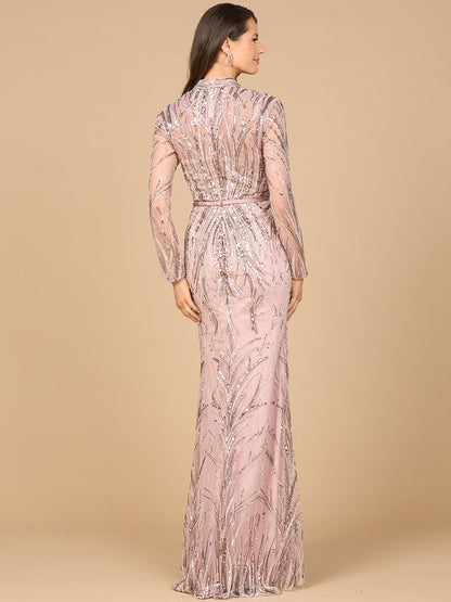 Mandarin V-Neck Gown with Long Sleeves