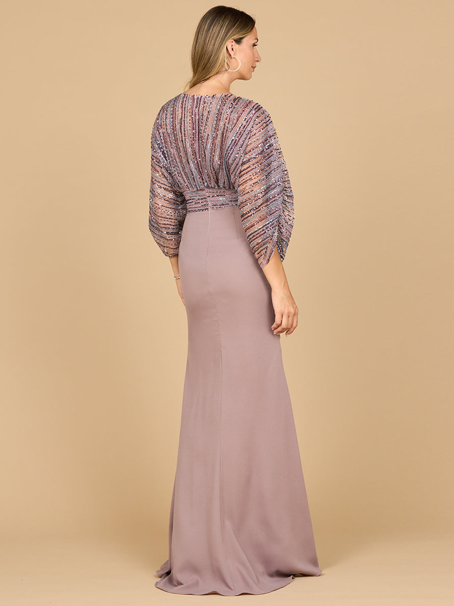 Draped Skirt Gown with Cape Sleeves