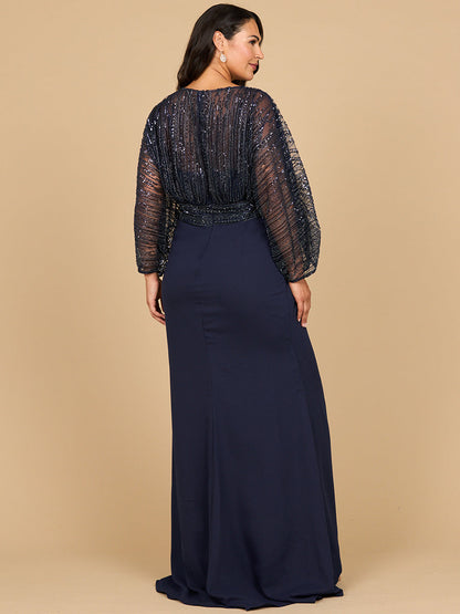 Draped Skirt Gown with Cape Sleeves