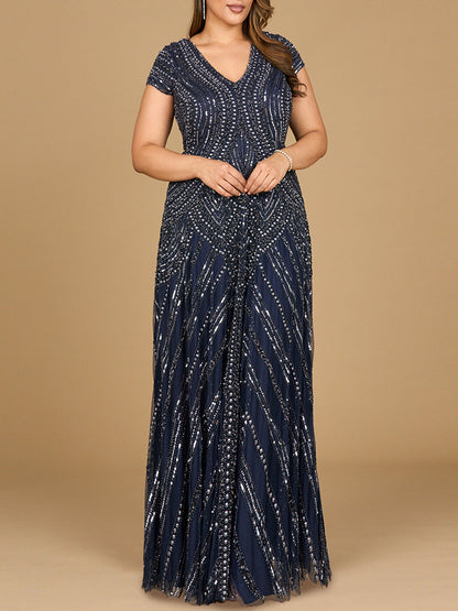 Cap Sleeve Beaded A-Line Gown