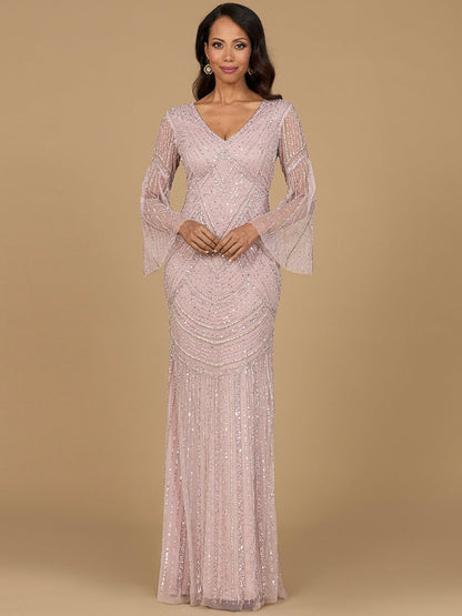 Long Sleeve Beaded Gown