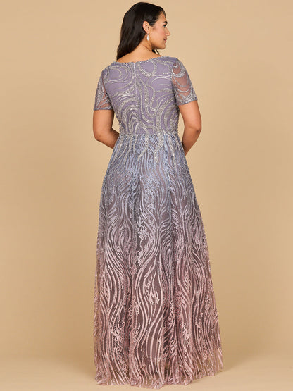 Short Sleeve V-Neck Beaded Ballgown