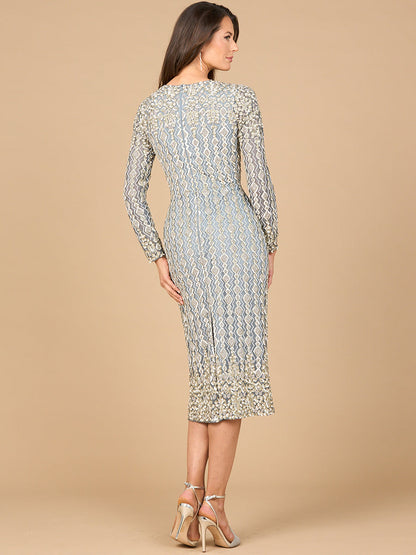 Beaded Midi Dress with Long Sleeves