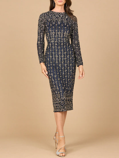 Beaded Midi Dress with Long Sleeves