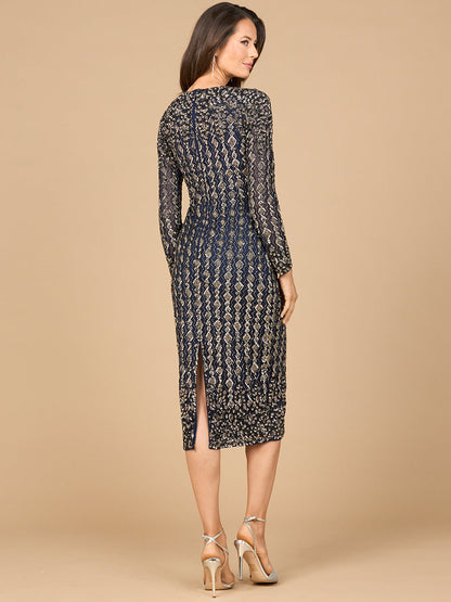 Beaded Midi Dress with Long Sleeves