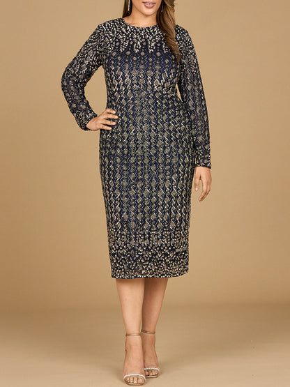 Beaded Midi Dress with Long Sleeves