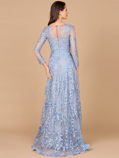 Illusion Neckline, Long Sleeves Gown