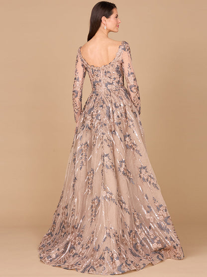 Long Sleeve Lace Gown with Overskirt