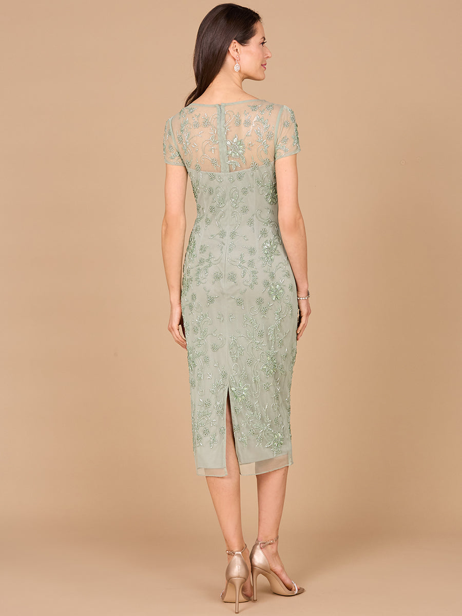 Beaded Midi Dress with Cap Sleeves