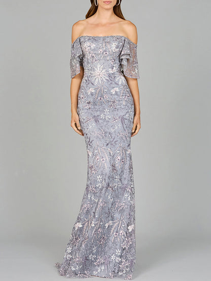 Elegant Off Shoulder Embellished Gown