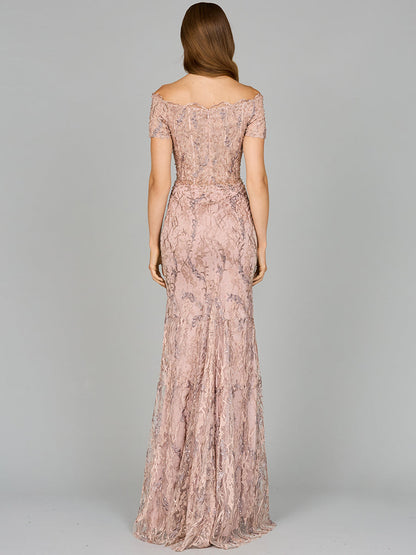 Off Shoulder Mermaid Gown with Short Sleeves