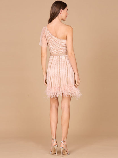 One Shoulder Cocktail Dress with Feathers