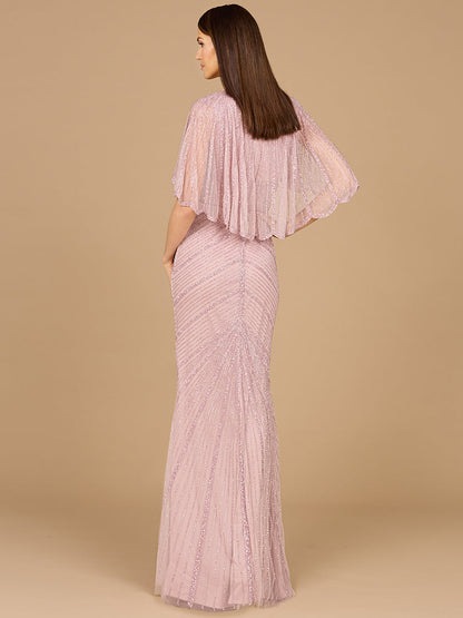 Cape Sleeve Beaded Gown