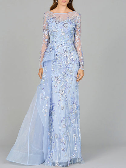 Asymmetrical Overlay Gown with Sleeves