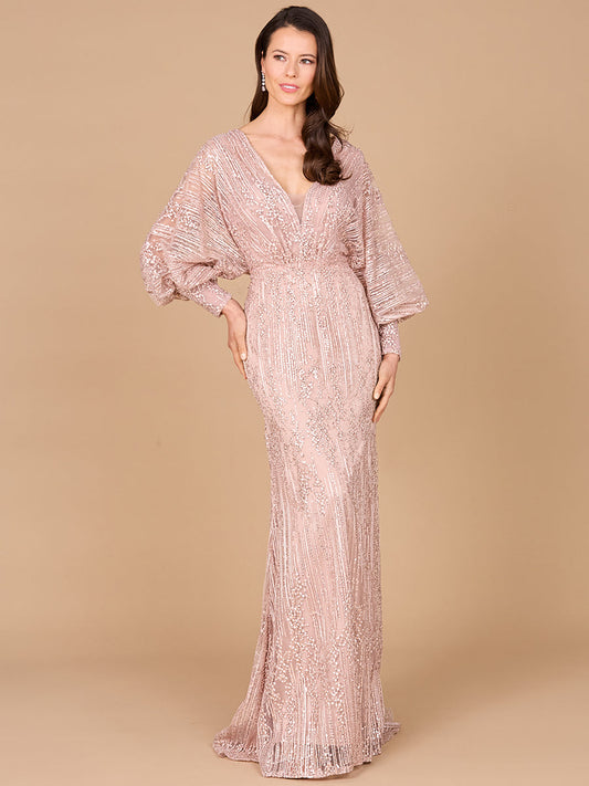 Long Bishop Sleeve Lace Gown