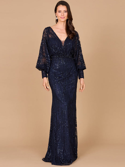 Long Bishop Sleeve Lace Gown