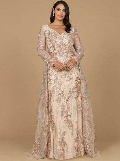 Lace Long Sleeve Gown with Overskirt