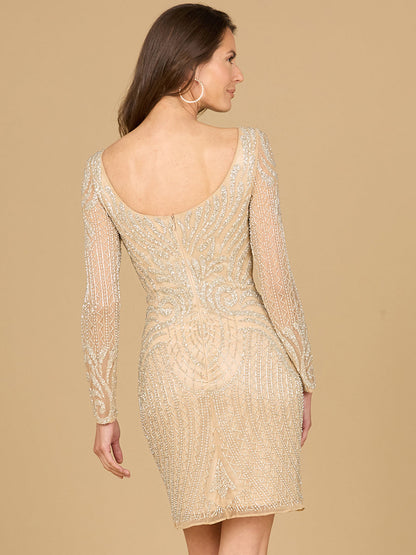 Long Sleeve Cocktail Dress with Illusion Neckline