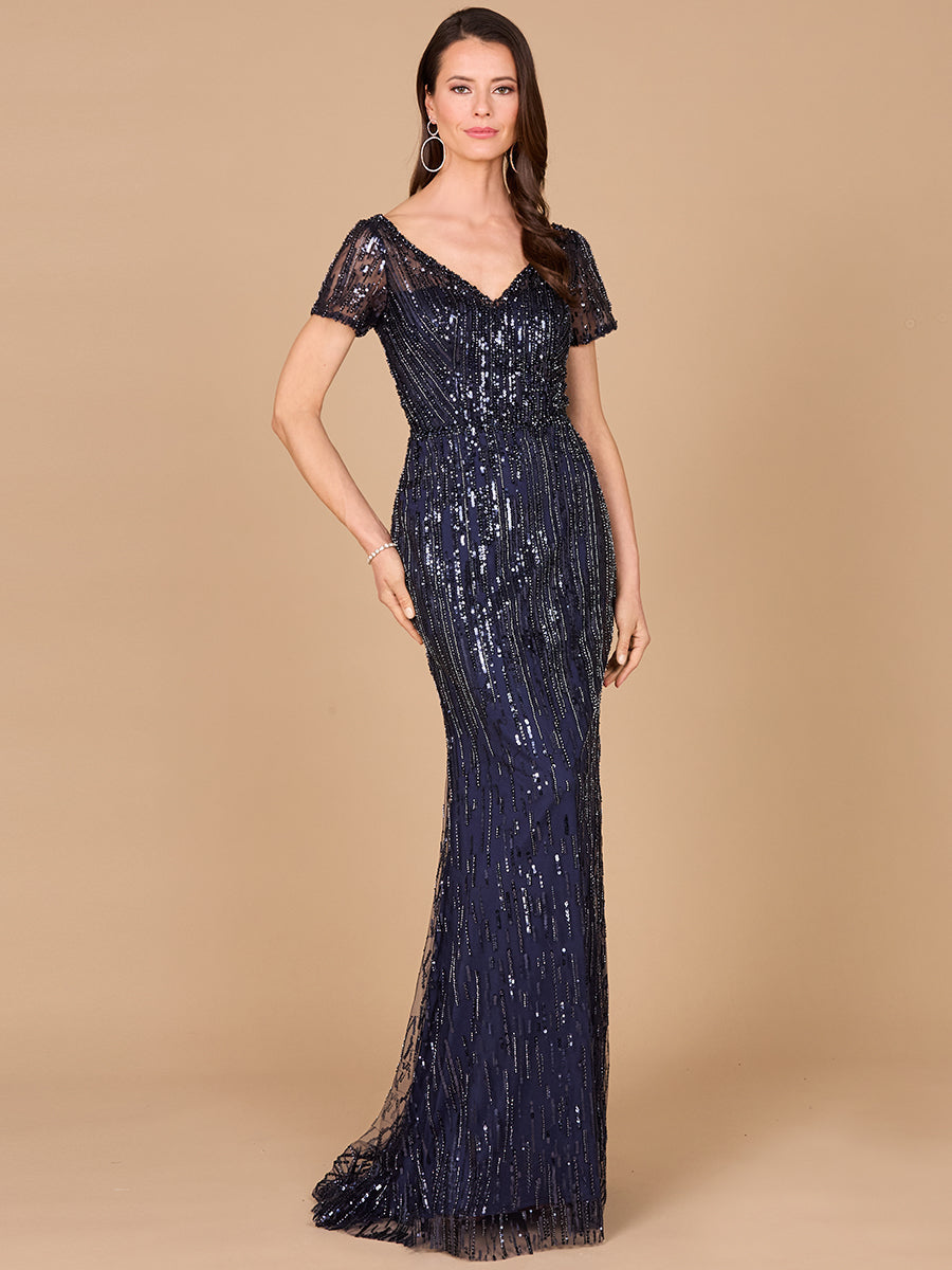 Short Sleeve, Beaded Mermaid Gown