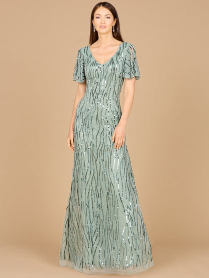 Beaded Gown With Cape Sleeves