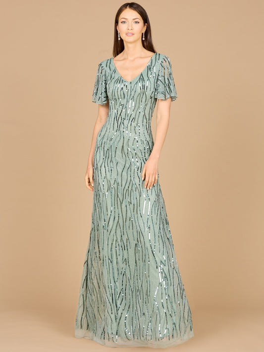 Beaded Gown With Cape Sleeves
