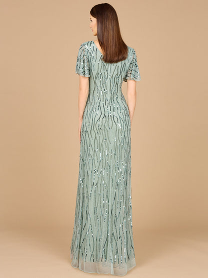 Beaded Gown With Cape Sleeves