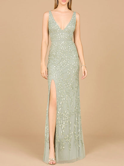 Embellished Gown with Slit - OUTLET